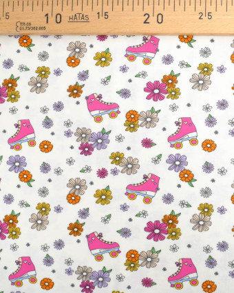 Tissu Jersey Patin A Roulette Flower Power Ecru Oeko-Tex -Mercerine