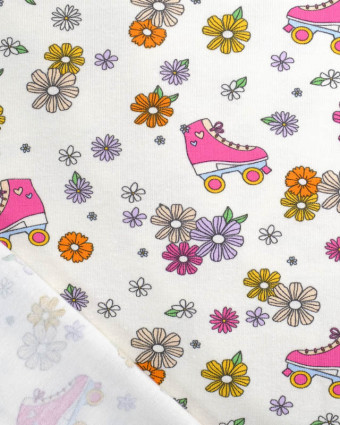 Tissu Jersey Patin A Roulette Flower Power Ecru Oeko-Tex -Mercerine