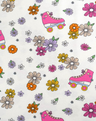 Tissu Jersey Patin A Roulette Flower Power Ecru Oeko-Tex -Mercerine