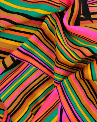 Tissus au mètre :   Popeline De Viscose Multicolore Motif Couture  -Mercerine