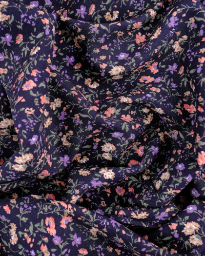 Popeline de Viscose Marine Petite Fleur Colorée - Mercerine