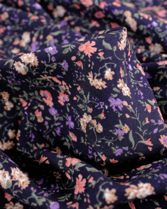 Popeline de Viscose Marine Petite Fleur Colorée  -Mercerine