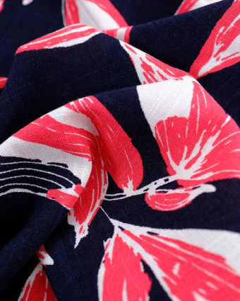 Tissu Viscose Marine Feuillage Corail Oeko-Tex - Mercerine