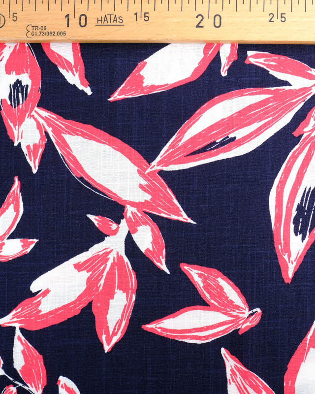 Tissu Viscose Marine Feuillage Corail Oeko-Tex - Mercerine