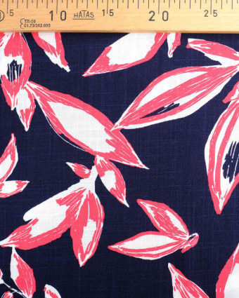 Tissu Viscose Marine Feuillage Corail Oeko-Tex - Mercerine