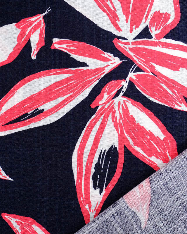 Tissu Viscose Marine Feuillage Corail Oeko-Tex - Mercerine