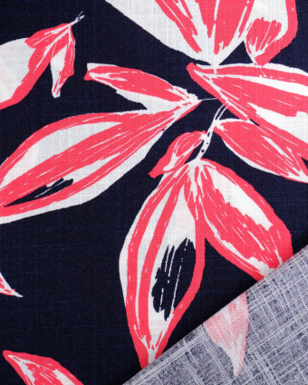 Tissu Viscose Marine Feuillage Corail Oeko-Tex - Mercerine