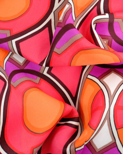 Satin De Viscose Rose et Orange Motif Couture Oeko-Tex - Mercerine