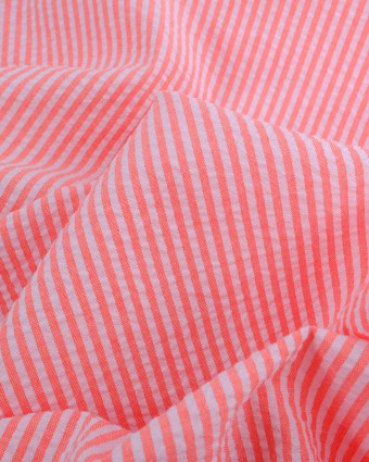 Tissu Seersucker Rayures Corail Oeko-Tex  - Mercerine