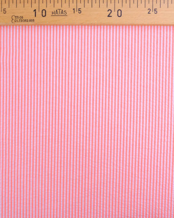 Tissu Seersucker Rayures Corail Oeko-Tex  - Mercerine