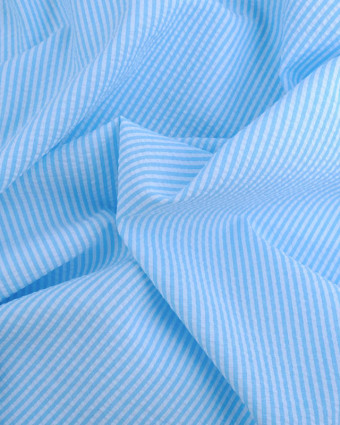 Tissu Seersucker Rayures Bleu Ciel Oeko-Tex - Mercerine