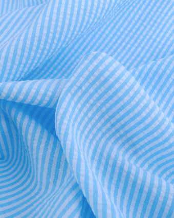 Tissu Seersucker Rayures Bleu Ciel Oeko-Tex  - Mercerine