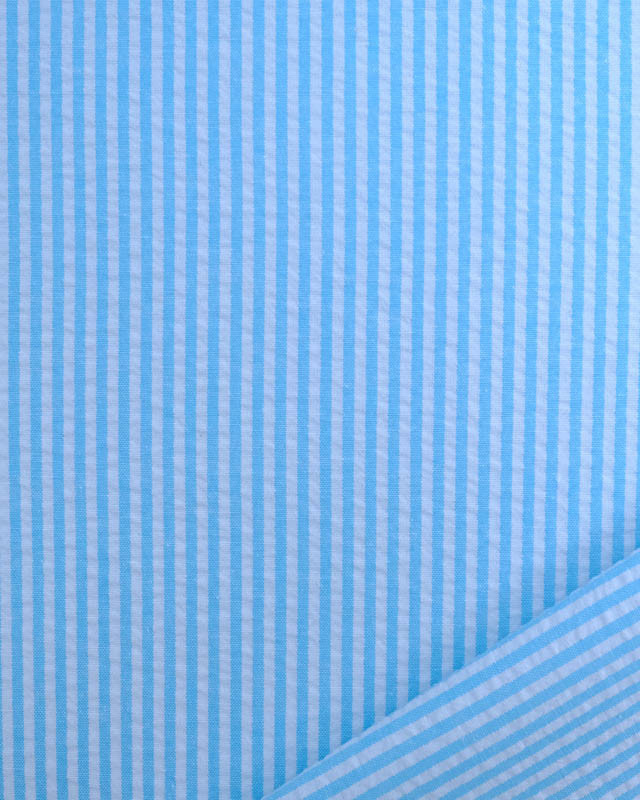 Tissu Seersucker Rayures Bleu Ciel Oeko-Tex  - Mercerine