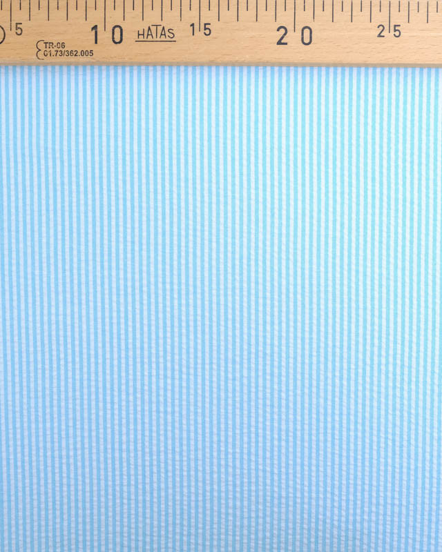 Tissu Seersucker Rayures Bleu Ciel Oeko-Tex  - Mercerine