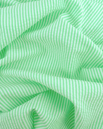 Tissu Seersucker Rayures Vert Oeko-Tex - Mercerine