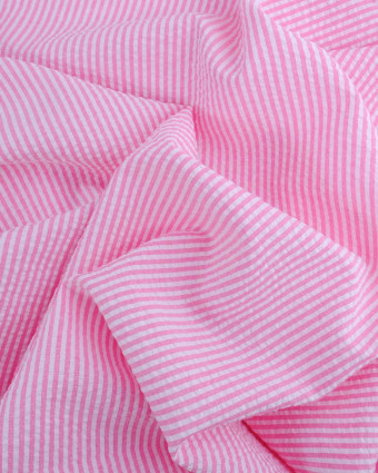 Tissu Seersucker Rayures Rose Oeko-Tex - Mercerine