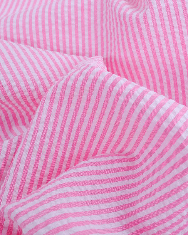 Tissu Seersucker Rayures Rose Oeko-Tex - Mercerine