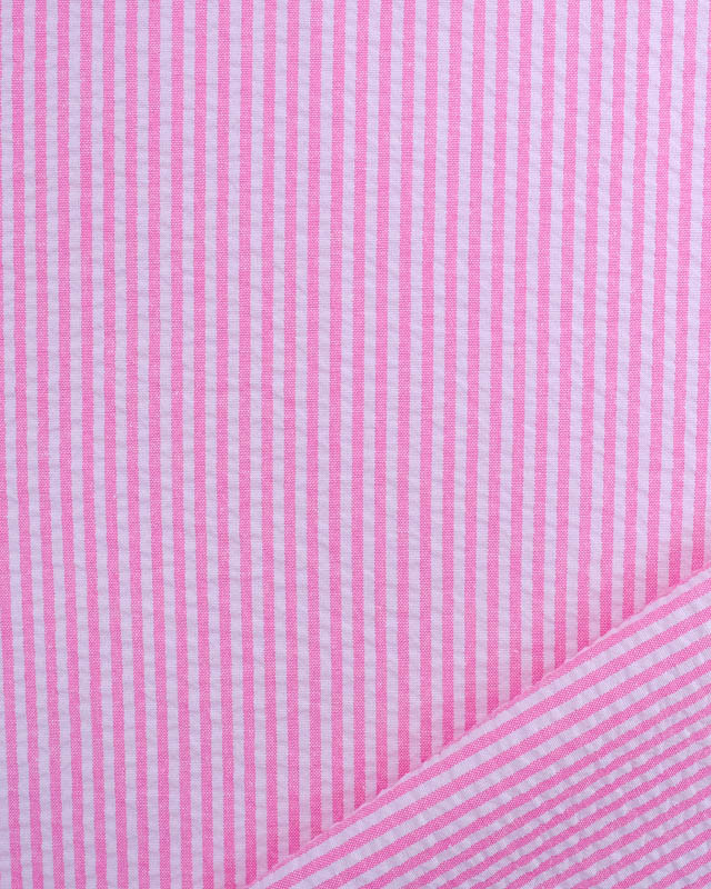 Tissu Seersucker Rayures Rose Oeko-Tex - Mercerine