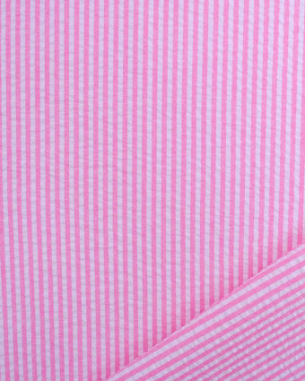 Tissu Seersucker Rayures Rose Oeko-Tex - Mercerine