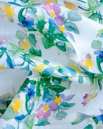 Tissu Lin Coton Fleur Aquarelle Imprimé Digital - Mercerine