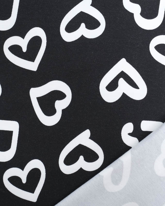 Tissu Jersey De Coton Gros Coeur Blanc Fond Noir  Oeko-Tex - Mercerine