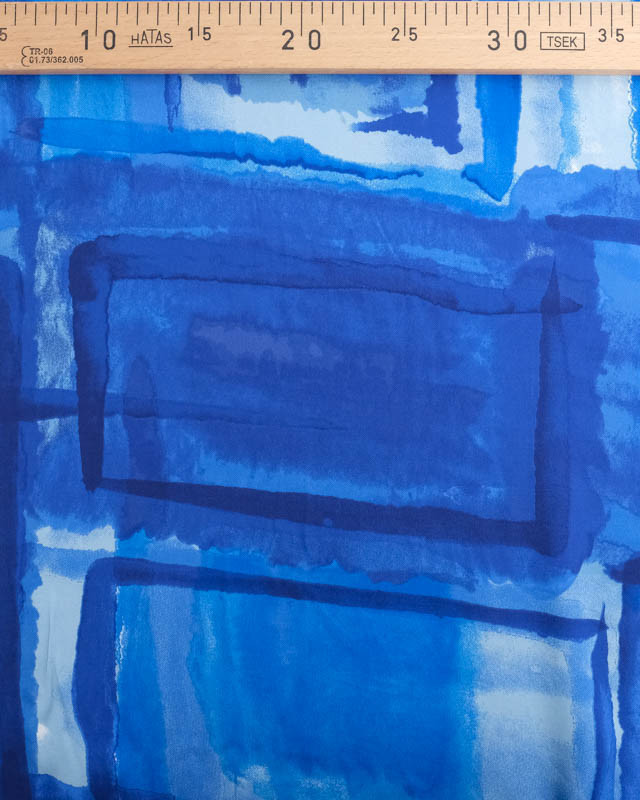 Satin De Viscose Bleu Motif Abstrait - Mercerine