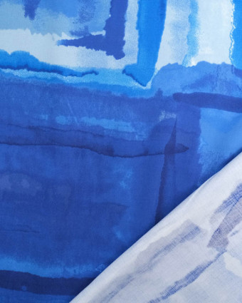 Satin De Viscose Bleu Motif Abstrait - Mercerine