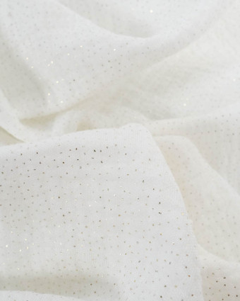 Tissus au mètre : Tissu Double Gaze Blanc Pois Dorés  - Mercerine