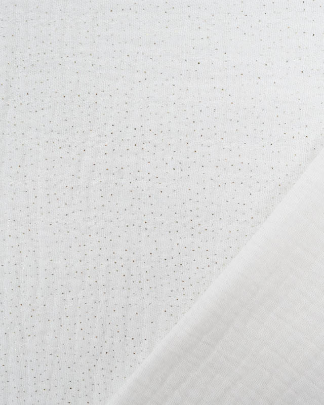 Tissus au mètre : Tissu Double Gaze Blanc Pois Dorés  - Mercerine