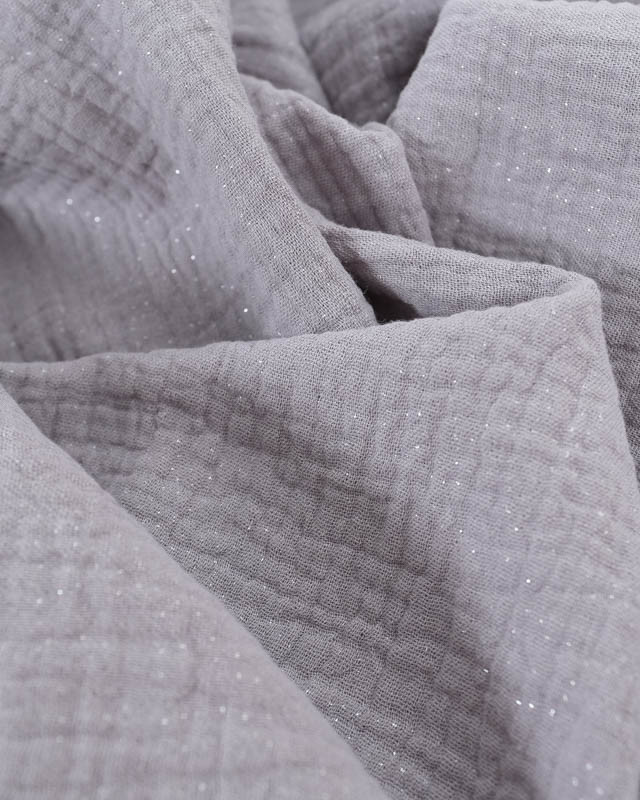 Tissu Double Gaze Grise Pois Argent  - Mercerine