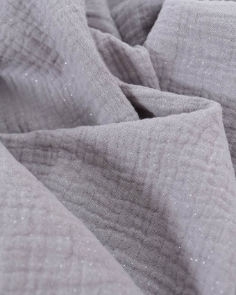 Tissu Double Gaze Grise Pois Argent  - Mercerine