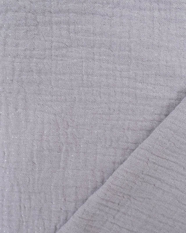 Tissu Double Gaze Grise Pois Argent  - Mercerine