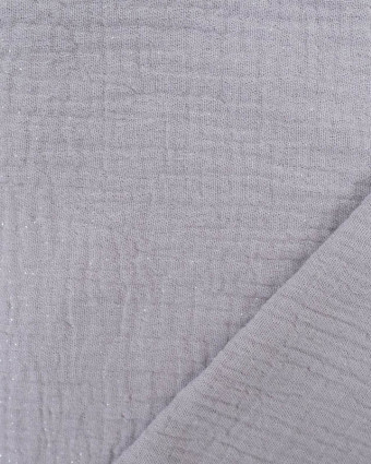 Tissu Double Gaze Grise Pois Argent  - Mercerine
