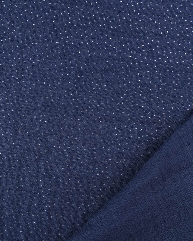Tissu Double Gaze Navy Pois Argent  - Mercerine