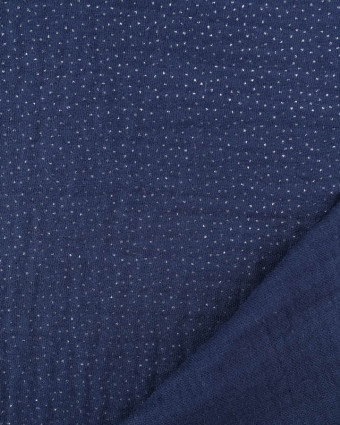 Tissu Double Gaze Navy Pois Argent  - Mercerine