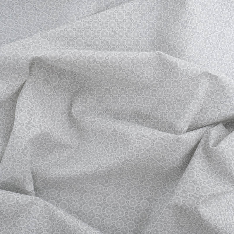 Tissu Coton Blanc Petit Motif Ethnique Silver - Oeko-tex - Mercerine