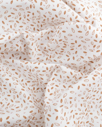 Tissu Coton Blanc Petit Feuillage Caramel- Oeko-tex - Mercerine