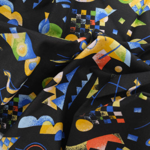 Cretonne de Coton Noire Motif Géométrique Abstrait Multicolore - Mercerine