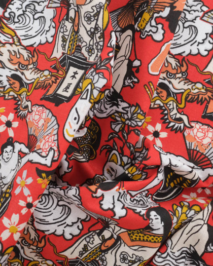cretonne de Coton Motif Manga Rouge - Mercerine