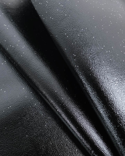 Tissu Simili Cuir Noir Pailleté Argent  - Mercerine