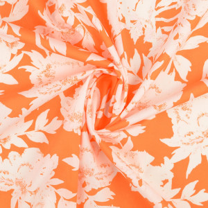 Popeline De Coton Mandarine Joli Motif Floral - Mercerine