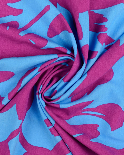 Popeline De Viscose Large Motif Géométrique Bleu et Aubergine - Mercerine