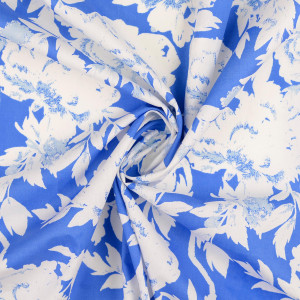 Popeline De Coton Bleu Joli Motif Floral - Mercerine
