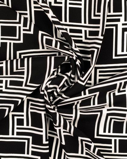 Popeline de Viscose Noire Motif Géométrique - Mercerine