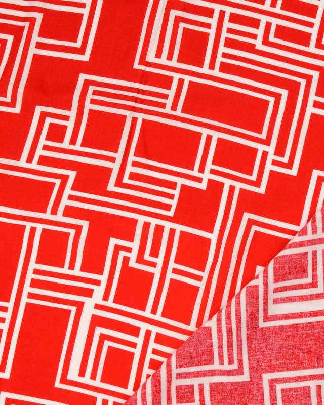 Tissu Popeline de Viscose Rouge Motif Géométrique - Mercerine