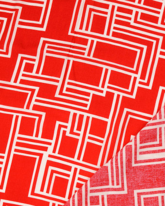 Tissu Popeline de Viscose Rouge Motif Géométrique - Mercerine