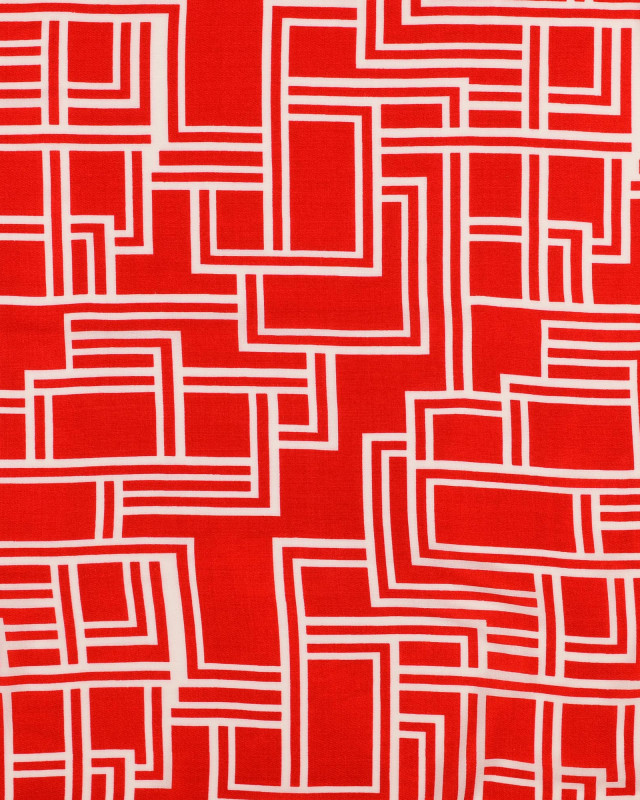 Tissu Popeline de Viscose Rouge Motif Géométrique - Mercerine
