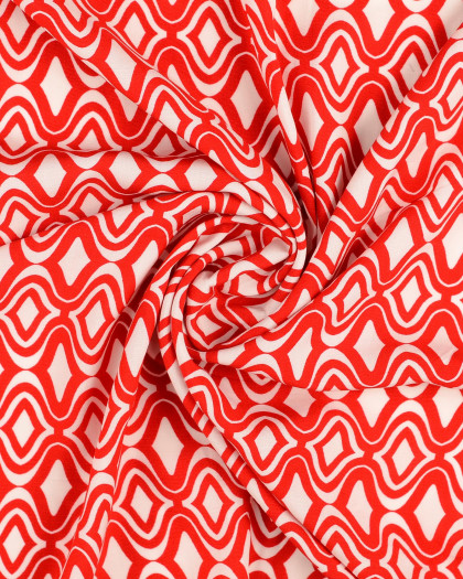 Popeline De Viscose Rouge Motif Seventies - Mercerine