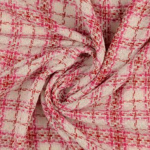 Tissu Tweed Carreaux Rose