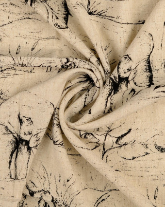 Lin Viscose Motif Savane Esquisse Sur Fond Naturel - Mercerine